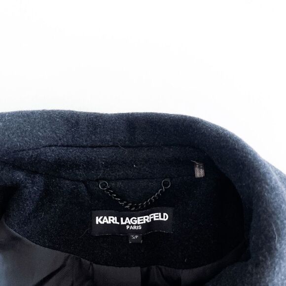 Karl Lagerfeld Womens Double Breasted Coat Jacket Notch Lapel Charcoal Small - Picture 3 of 8
